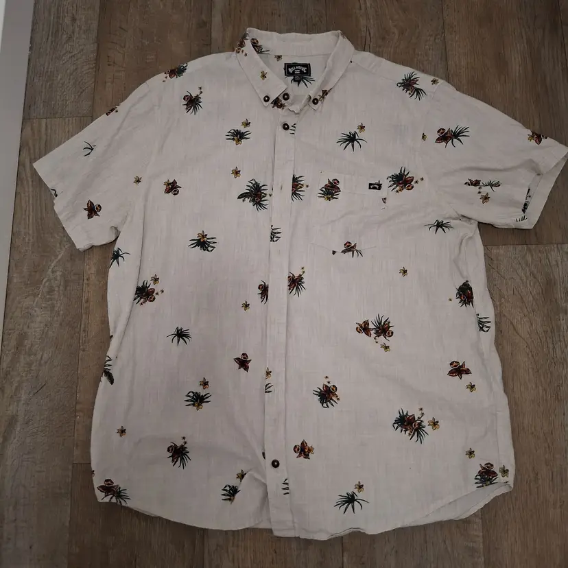 Billabong Mens XXL Floral Print Short-Sleeve Button-Up Shirt Light Beige Cotton