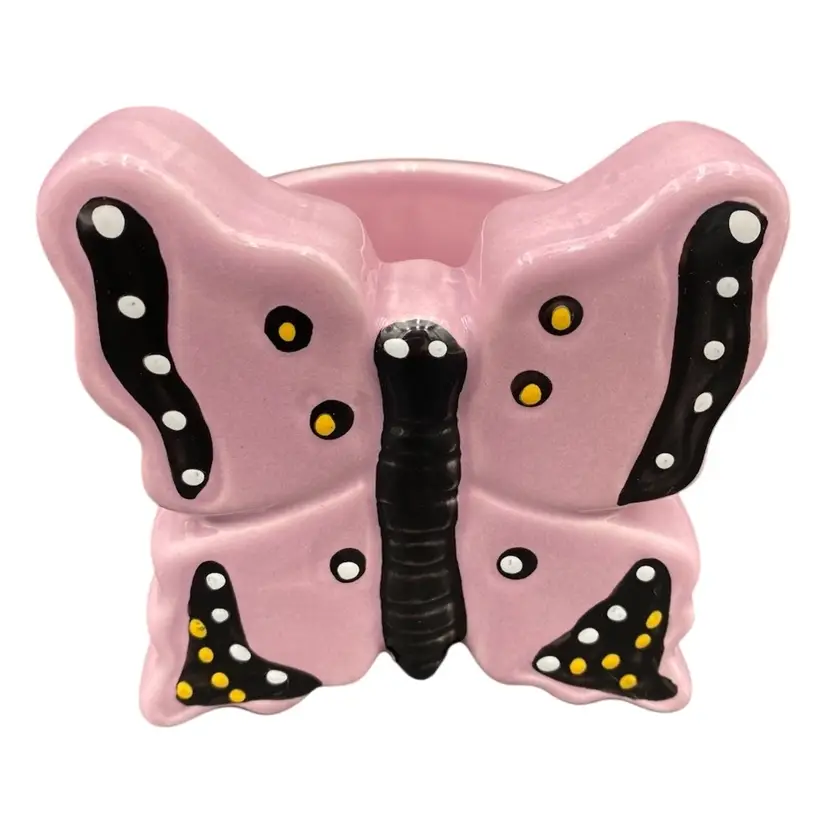 Ceramic Purple Butterfly Holder/Cup - Succulent, Candle, Makeup Brushes, Etc.