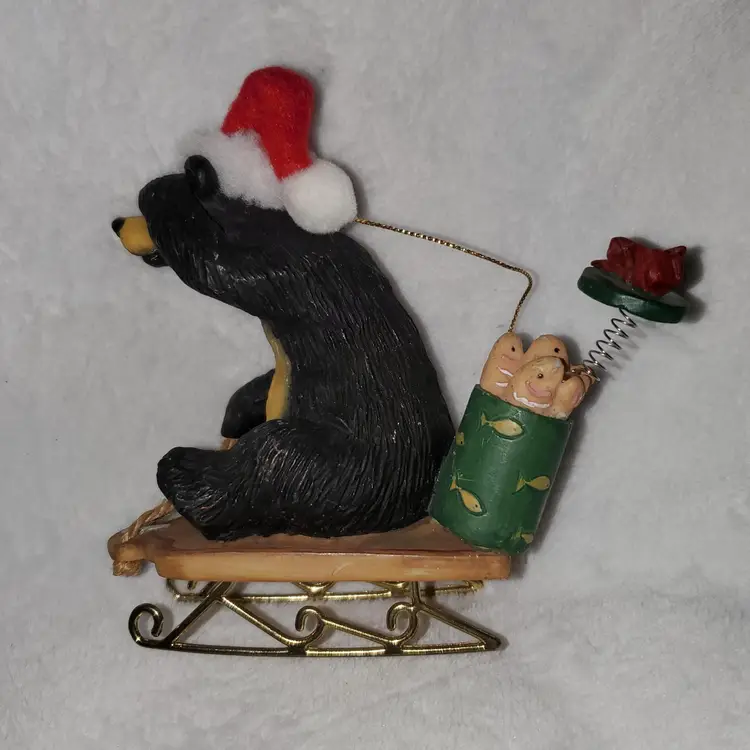 Vintage O'Well Festive Bear on Sleigh Christmas Ornament