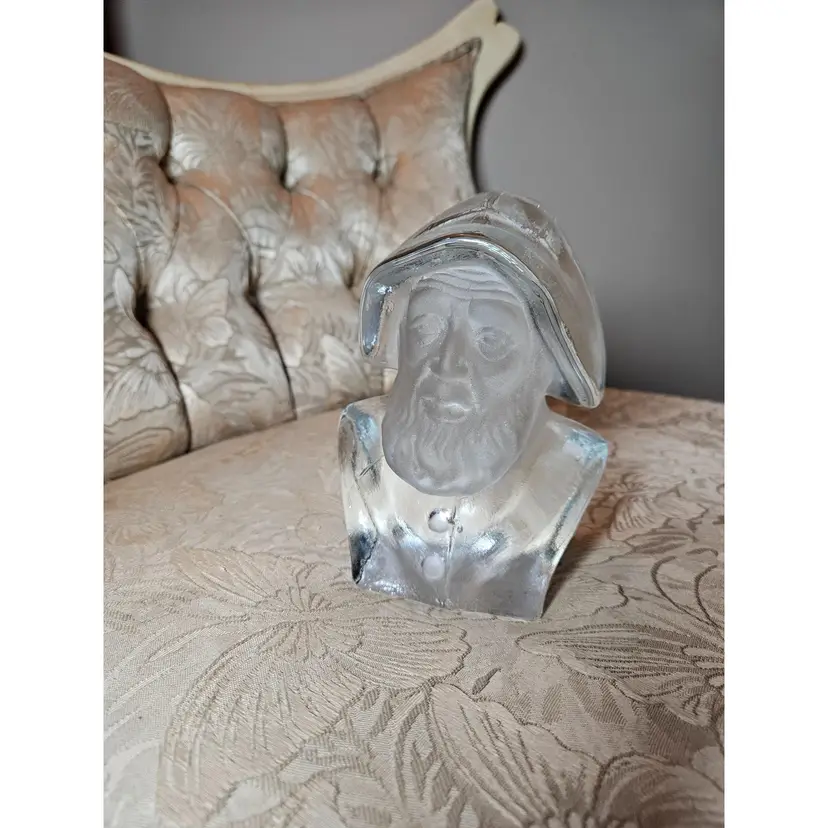 Vintage Viking Glass Fisherman Bookend Paperweight Frosted Seaman Beach Nautical