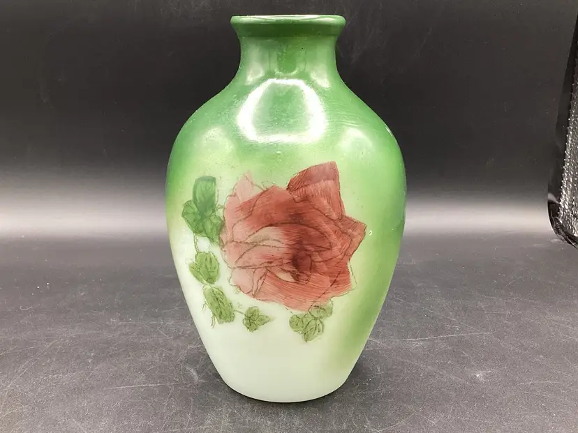 115-Vintage Hand Painted Milk Glass Vase - Glows