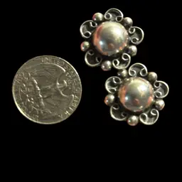 6. Vintage Taxco Mexico  Round Sterling Silver Screwback Earrings