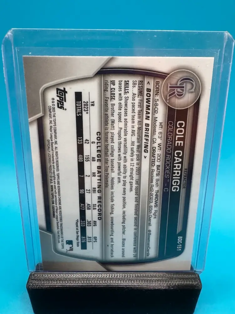 Cole Carrigg 1st Bowman Chrome Refractor Colorado Rockies