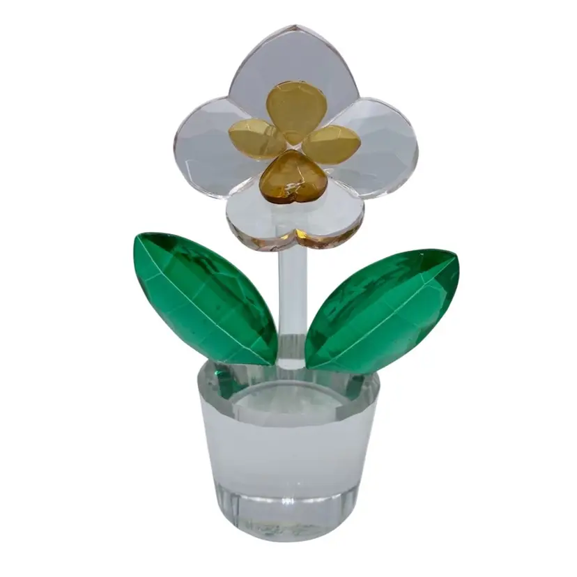 Shannon Crystal by Godinger, Crystal Potted Pansy, Clear with Yellow Center