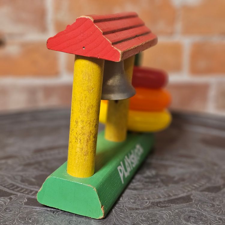 PLAYSKOOL Vintage Wooden Colored Stacking Rings With Bell Toddler Toy