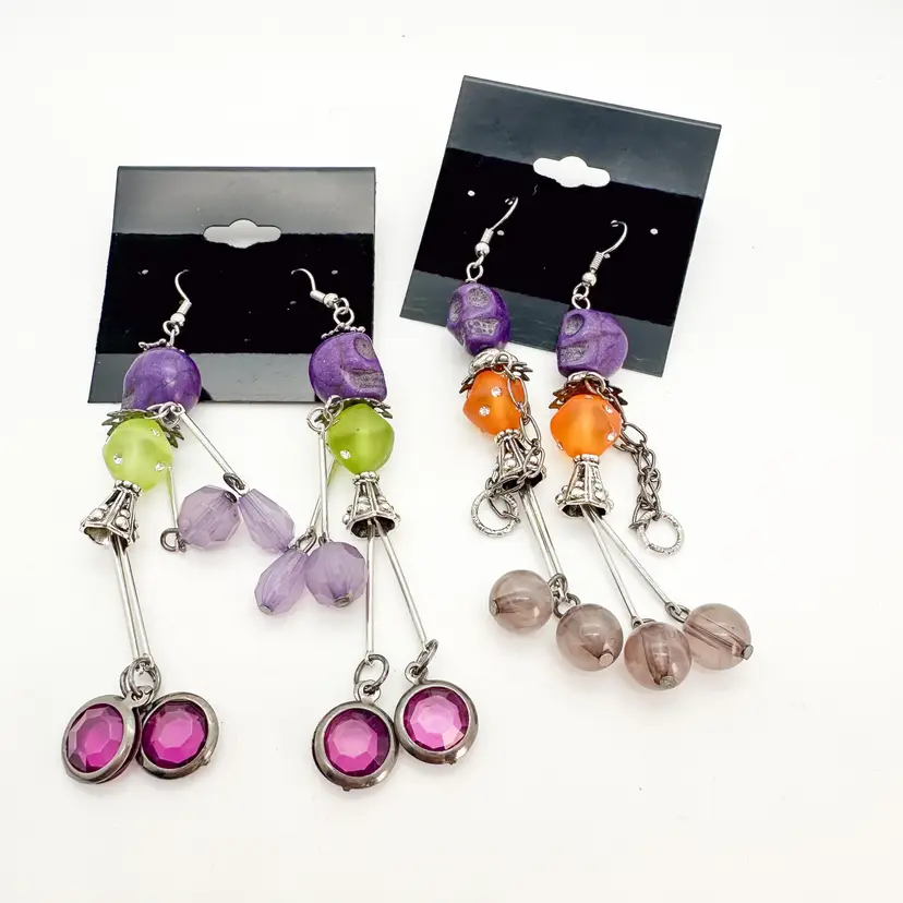 Articulated Skeleton Earrings Halloween Sugar Skull Handmade