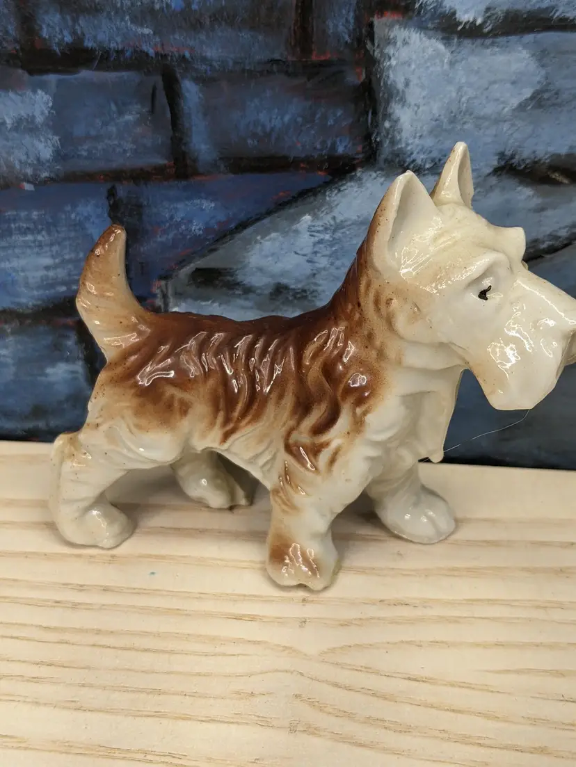 Vintage Terrier Puppy Dog Porcelain Figurine Scottie Westie Japan 3" Small Brown