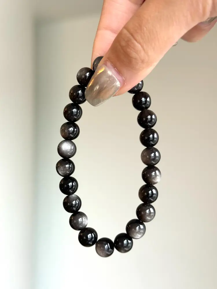 Premium Silver Obsidian Crystal Bracelet | Protective Stone