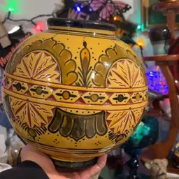 Yellow Pottery Round Spherical Etched Vase READ
