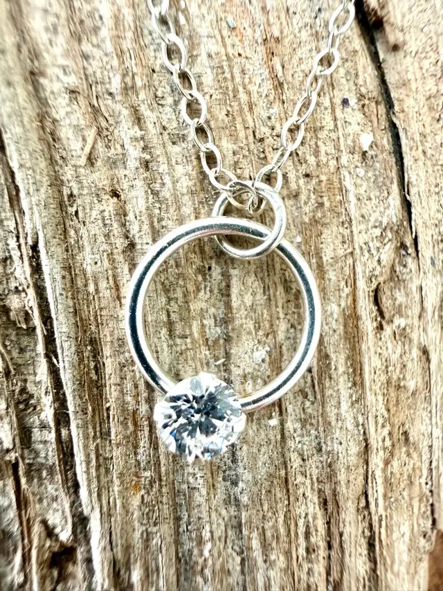 CZ SS Circle Pendant Necklace