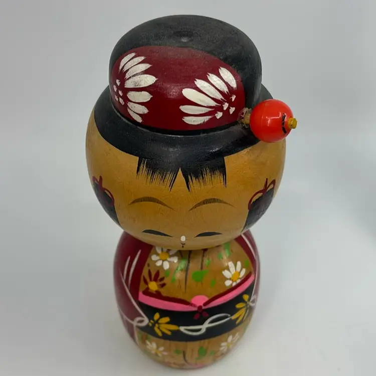 Vintage Large Handpainted Wooden Japanese Kokeshi Doll 7”