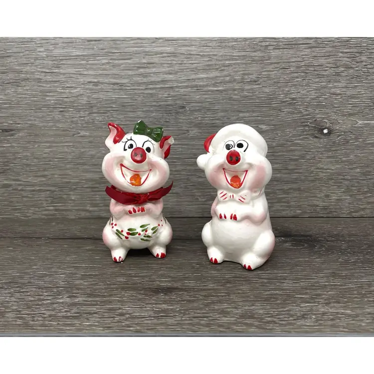 Vintage Kreiss Ceramic Crazy Christmas Pig Shakers