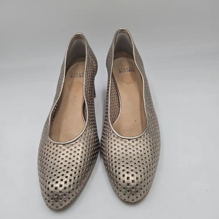 Stuart Weitzman 9 M  gold Perforated High Heels Pumps Classic Career Cocktail