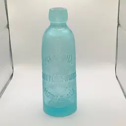 Phoenix Bottling Works, Mobile, Ala, Crown Top Blue Bottle, 7” x 2 1/2” x 1 1/4”