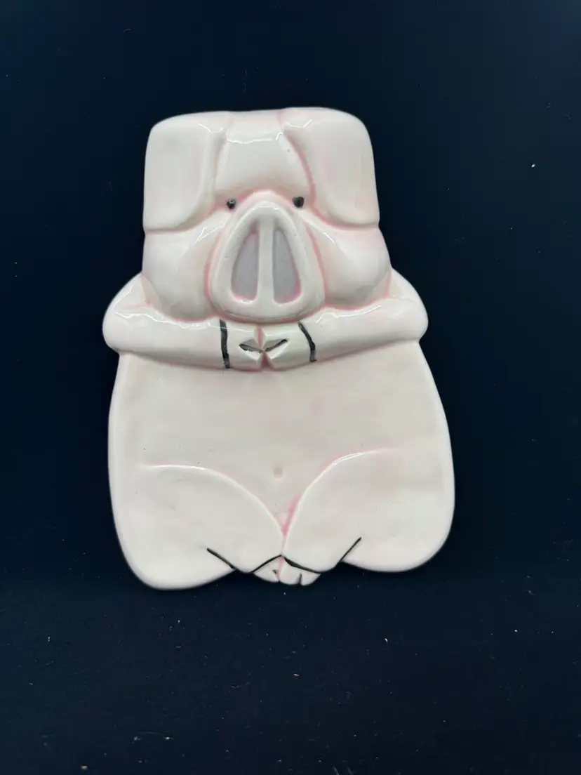 Vintage Ceramic Pig Spoon Rest, 7.75” Tall, Can Be Hung