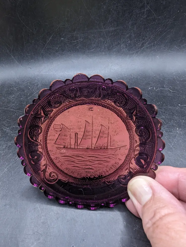 Nice Vintage Pairpoint Glass Coaster Steamer Acorn As Is