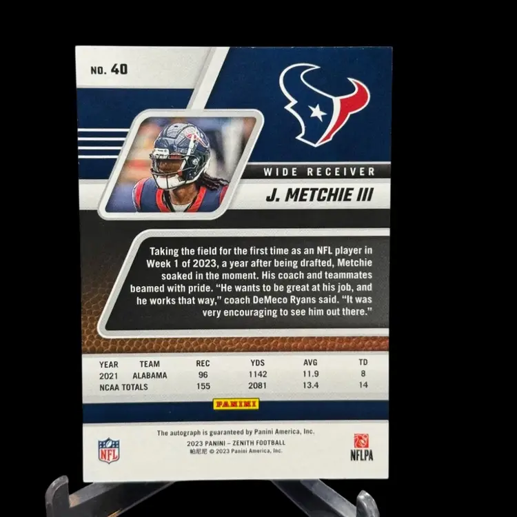 John Metchie III 2023 Zenith Red Zone Auto Autograph Houston Texans Blue Ink