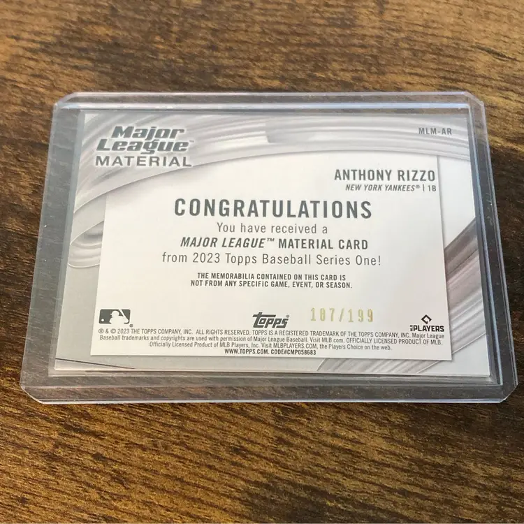 Anthony Rizzo Major League Materials Black /199 - New York Yankees