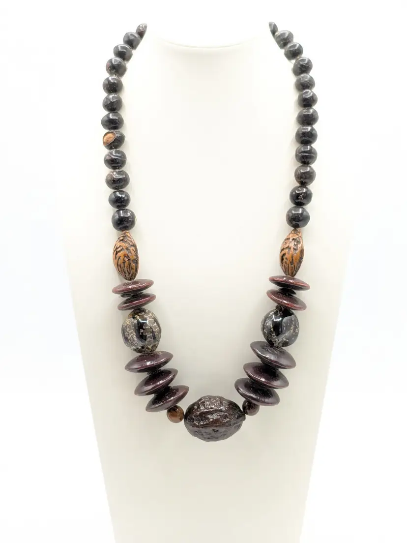 Chunky Earthy Brown Tone Beaded and Seed Necklace