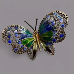 Vintage Filigree Enameled .800 Silver Butterfly Brooch 2.25”
