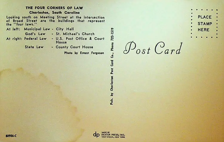 The Four Corners of Law Charleston SC Postcard
