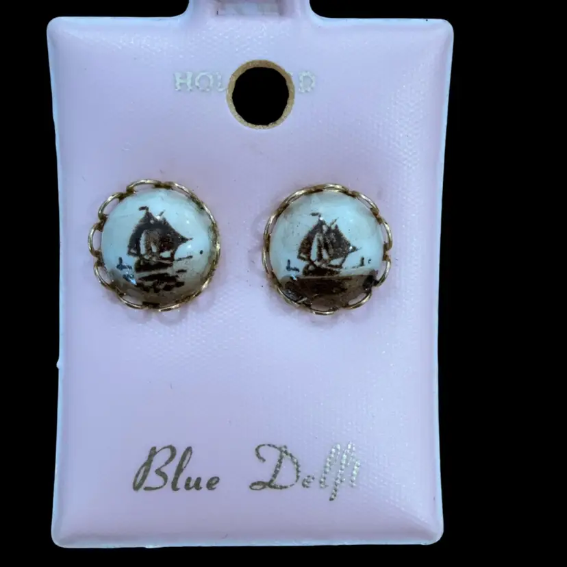 Vintage Delft Windmill Stud Earrings