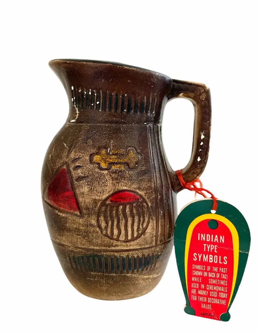 Vintage mid century Indian Native American Souvenir Pitcher Chalk-ware W/ Tag