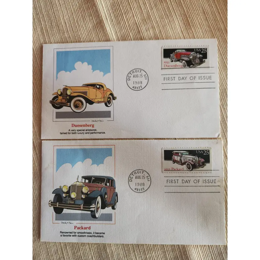 USPS First Day of Issue Cars - Packard and Duesenberg Envelopes - 1988