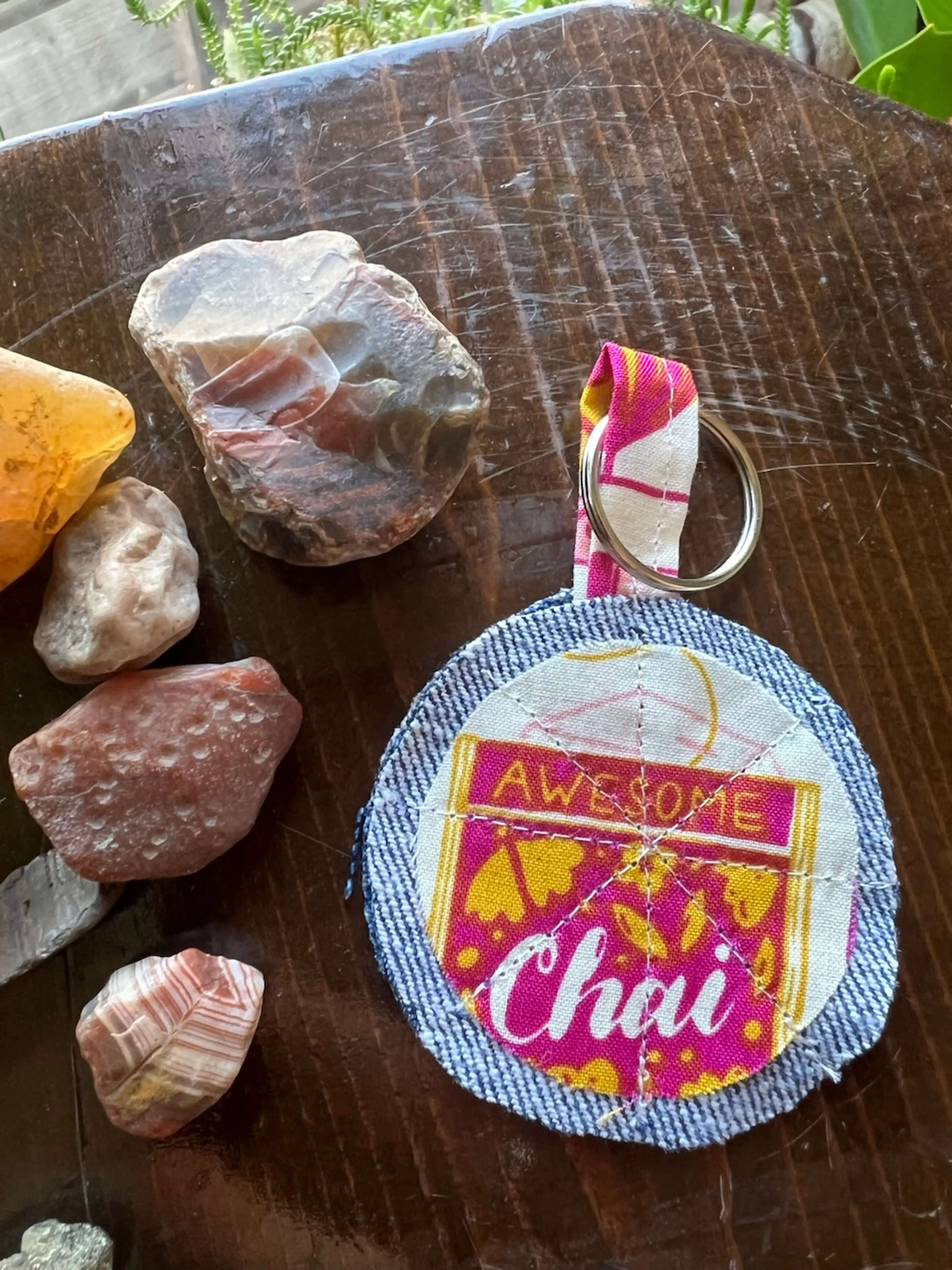 Oolong chai floral denim keychain