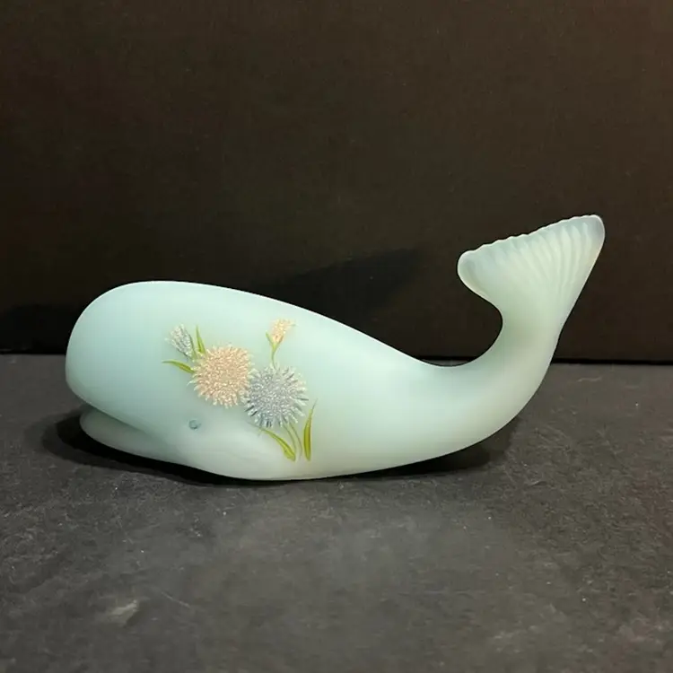 Fenton Hand Painted Blue Satin Whale, Signed ~2.25” x 5.25” x 1.5”