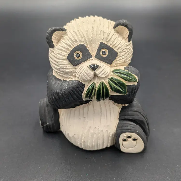 Vintage Artesania Rinconada Panda Bear with Bamboo Leaves Figurine