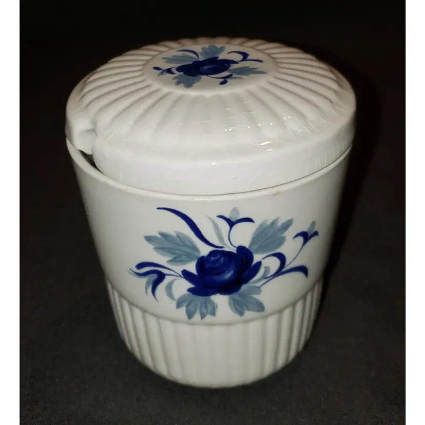 Vintage Adams English Ironstone Jam Pot Condiment Jar with Lid Flowers Floral Scotland