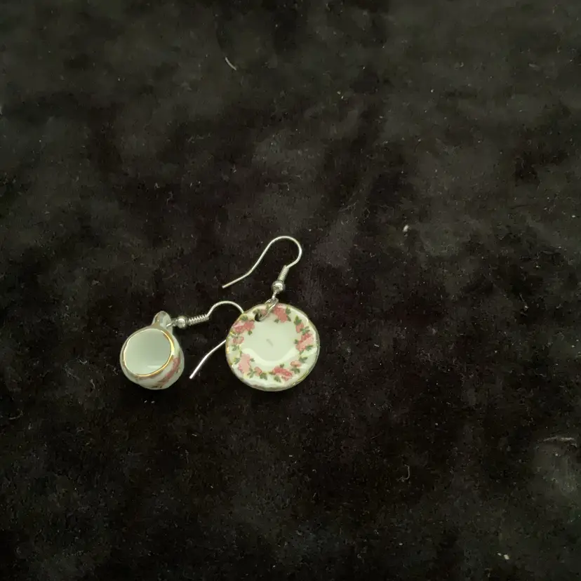 Pink Flowered Teacup & Saucer Earrings