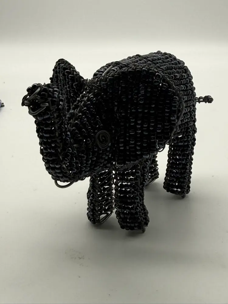 Beaded Elephant Sculpture African Art Trade Beads Wire Elephant Animal Figurine