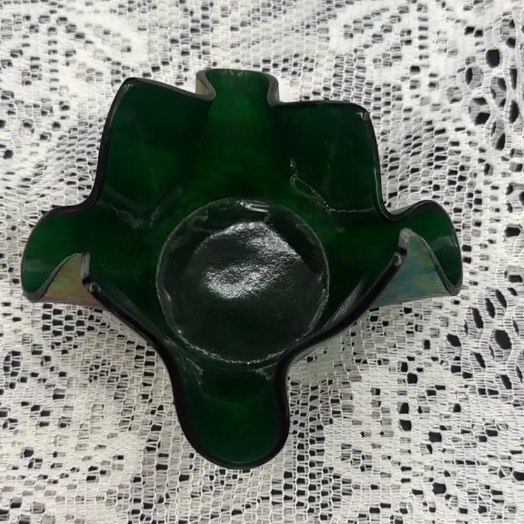 Glass Works Iridescent Oil Slick Handkerchief Dish Candle Holder