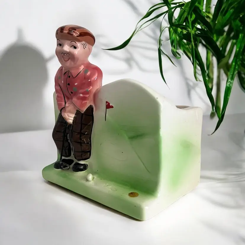 Vintage Golf Ceramic Planter. Pencil Holder Desk Organizer. Made in Japan.