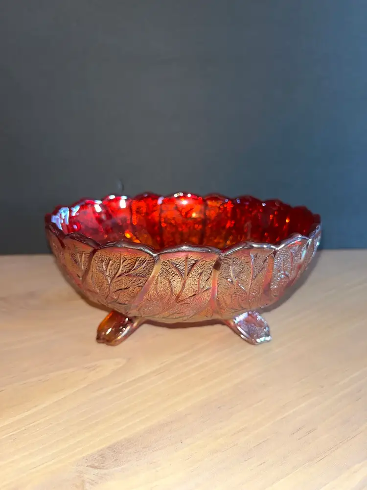 Vintage IMPERIAL GLASS CARNIVAL GLASS Acanthus Leaf Footed Bowl