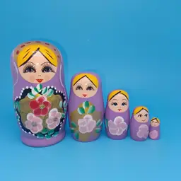 Vintage Matryoshka Russian Nesting Doll 5 piece 5 in Lavender Hand Painted