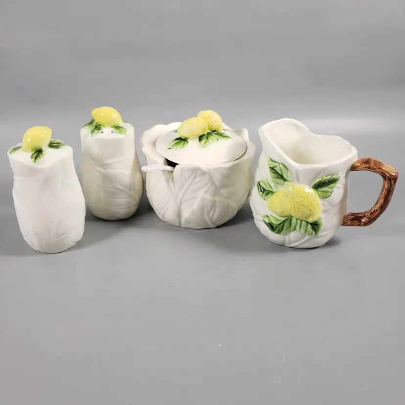 Vintage NOS Ceramic Lemon Creamer, Sugar, S&P Shakers Set