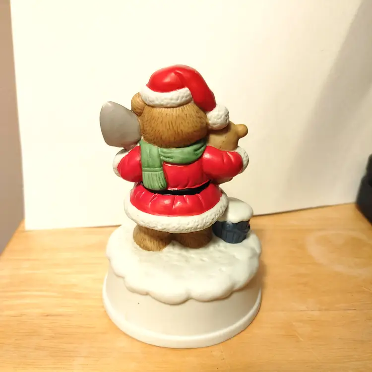 Bear santa with teddy bear. Music box. Music runs slow.
