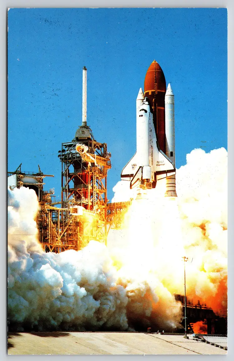 Postcard Space Shuttle Challenger Liftoff John F Kennedy Space Center Florida - 14654
