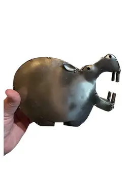 House Hippo 🦛 Made In Mexico Unsure Of Age With Sticker Silver Tone Galvanized