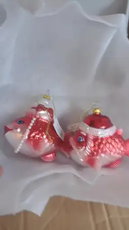 Case of 36 December Diamonds Mr & Mrs Santa Claus Goldfish Glass Ornaments