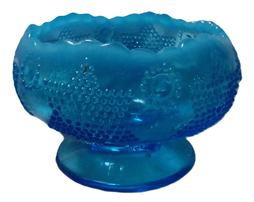EAPG Fenton Blue Opalescent, Beaded Star With Swag, Footed Bowl, c.1908