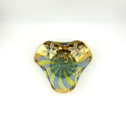 Vintage Murano Glass Hand Painted Latticino Trinket Dish 4.5”x 4”x 1.5”