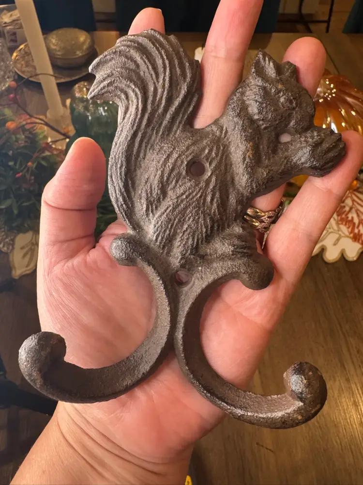 Cast iron squirrel or chipmunk wall hook.