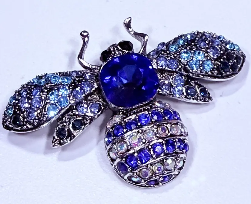 Vintage Blue Rhinestone Bee Brooch