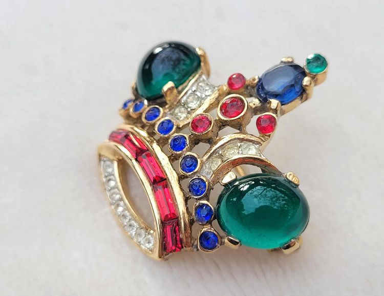 Vtg Crown Trifari Alfred Philippe Jelly Belly Crown Sterling Silver Brooch Pin