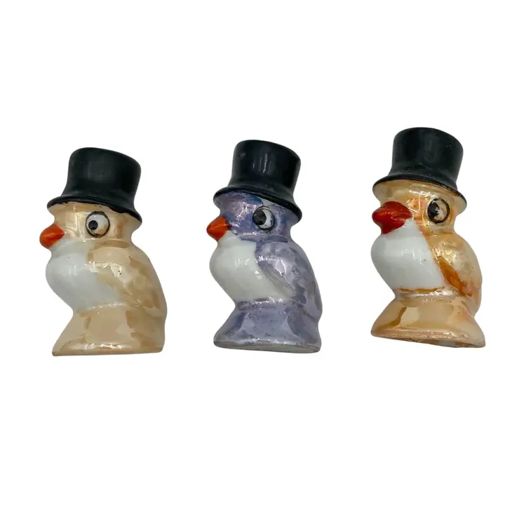 3 Vintage Lusterware Salt & Pepper Shakers, Birds in Top Hats, 2", Japan