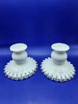 Fenton Silver Crest Milk Glass Pair of Candle Holders